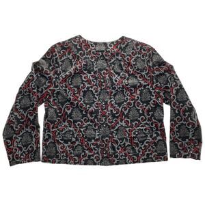 Women's Corduroy Top Size Large Button Up Floral Pocket Lined Damask Tapestry